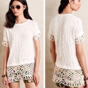 Sutarday Sunday Anthropologie Spalliera Lace Trim Tunic Top Size L
